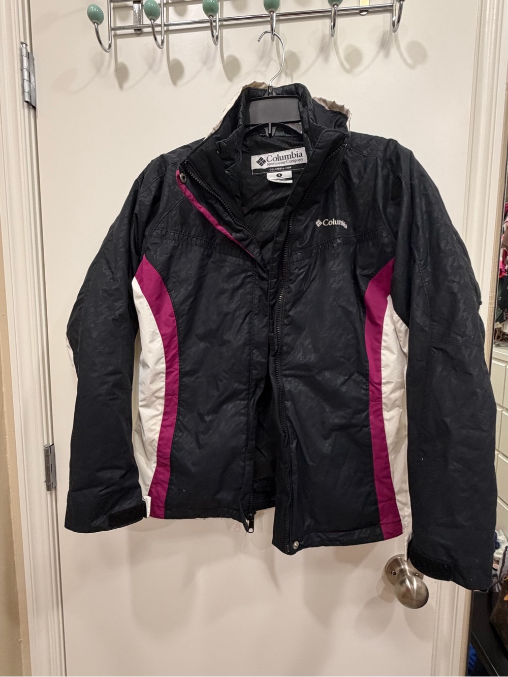 Columbia Women's Black Ski Coat with Magenta and White Panels